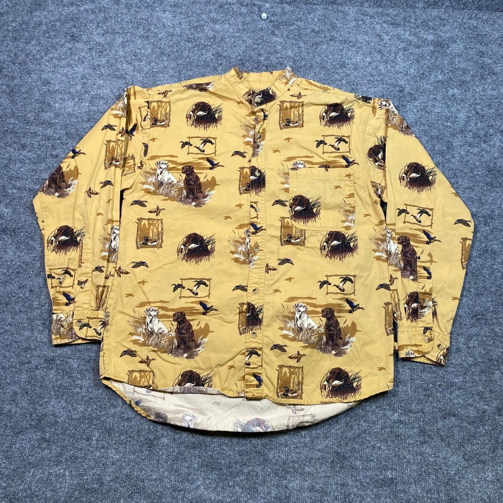Field Tested Outdoor Life Mens Hunting‎ Dog Duck Print Shirt Goldenrod Yellow M